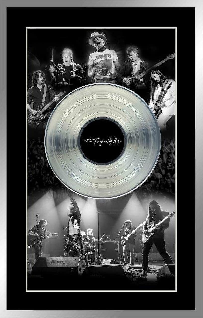 The Tragically Hip Framed Black and White Band Photos with Platinum LP 28.5" x 38"